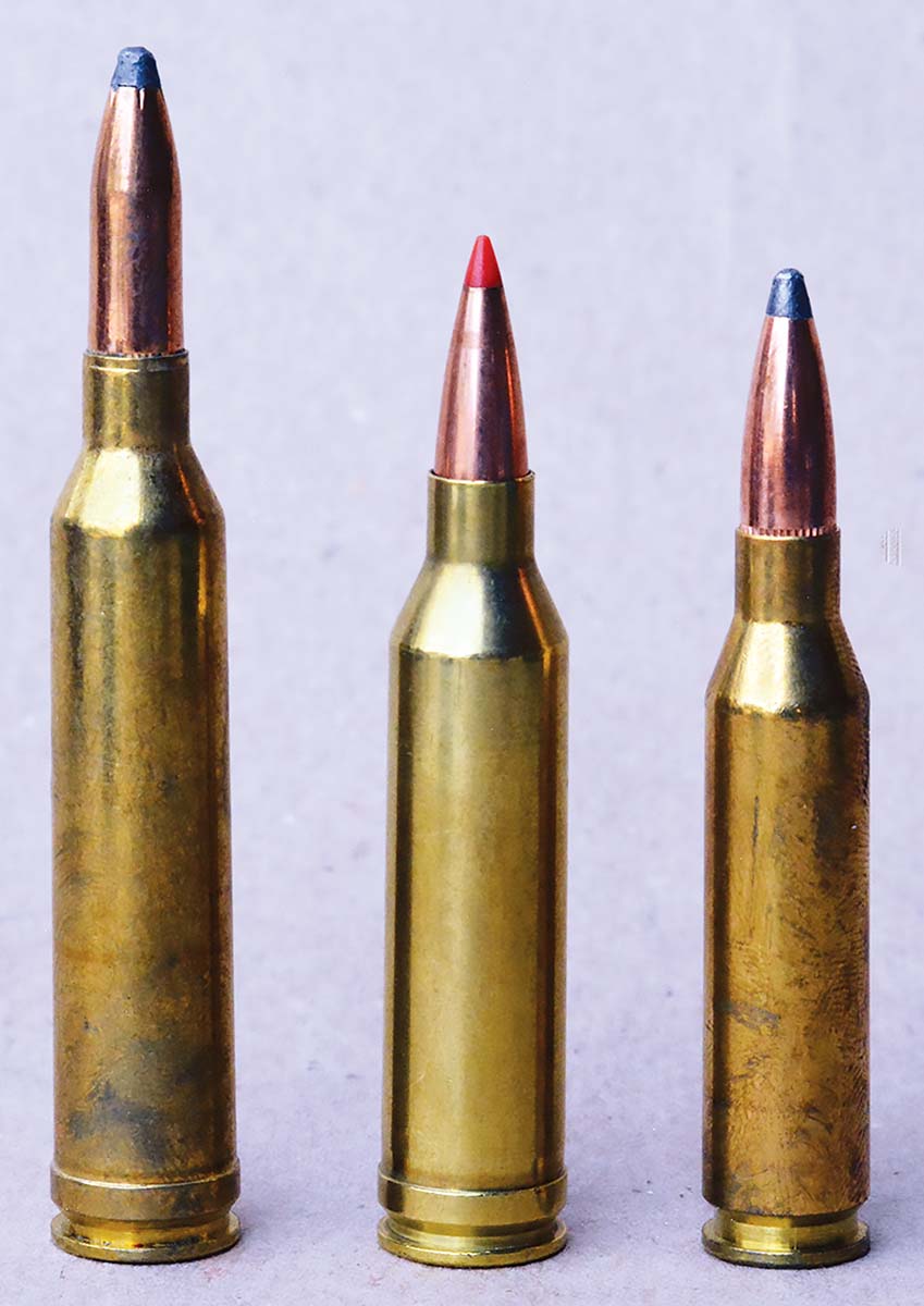 Previous 6.5 caliber U.S. cartridges did not fare well, such as the 264 Winchester Magnum (left) and the 6.5 Remington Magnum (center); however, the 260 Remington (right) had greater appeal.